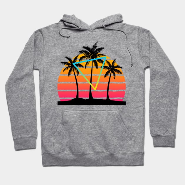 Sunset 80s Palm Tree Art Hoodie by AlondraHanley